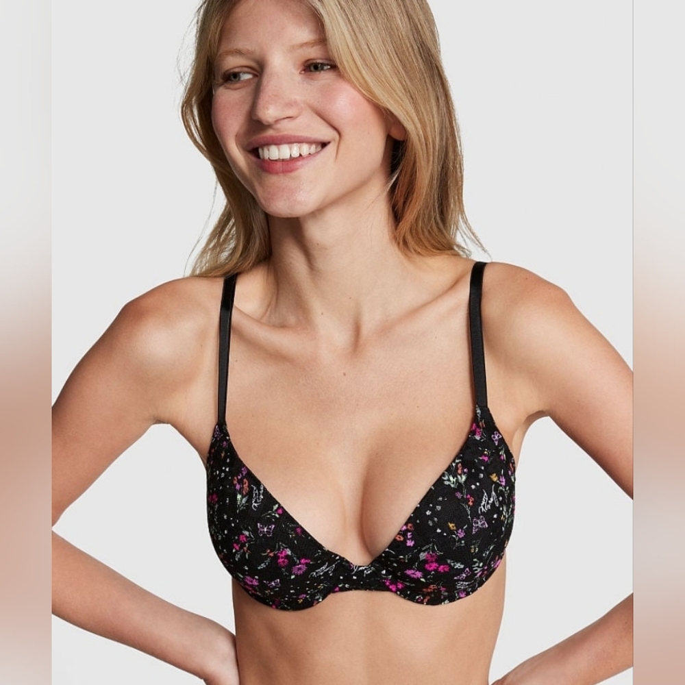 PINK WEAR EVERYWHEREWEAR EVERYWHERE PUSH-UP BRA, Pure Black Floral Print 34DD